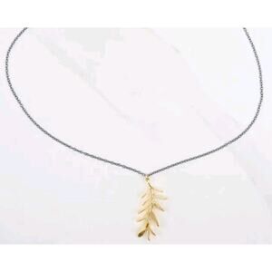 Nicole Leigh Layla Gold Plated Rosemary Pendant Necklace Long Sterling Leaf 34"